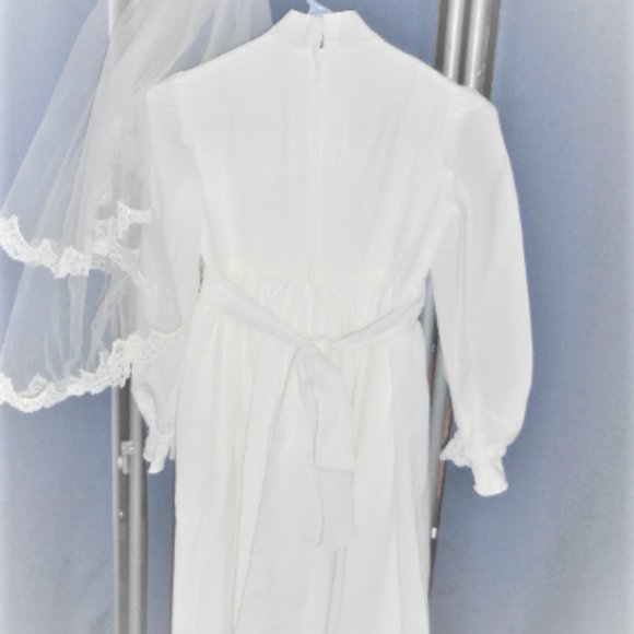 Vintage COMMUNION DRESS Vintage Vail SILK Dress Girls Wedding Dress Bridesmaid - Picture 1 of 15